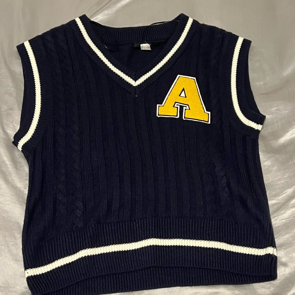 Divided Dark Blue “A” Oversized Sweater Vest